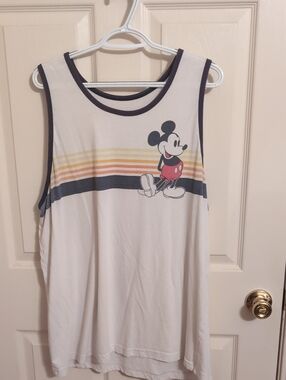 Target - White Mickey Mouse Graphic Tank Top with Red and Yellow Stripes